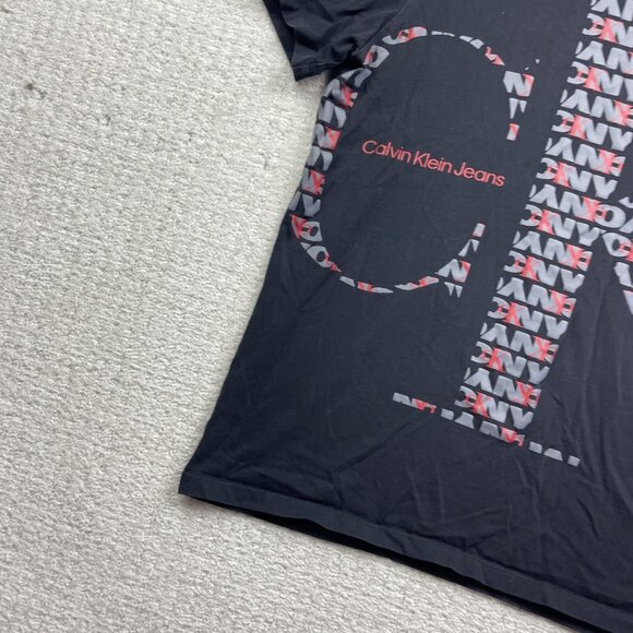 Y2K Calvin Klein T-Shirt Mens L Black Abstract CK Logo Graphic Grey / Red - Picture 2 of 14